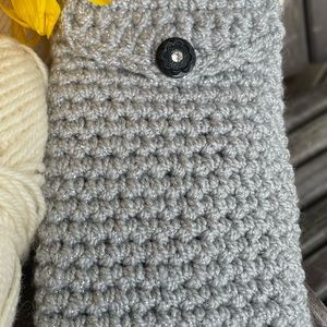 Hand crocheted smartphone &/or eyeglass case. Acrylic & Lurex